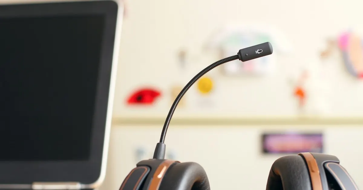 Customer support headset next to a laptop
